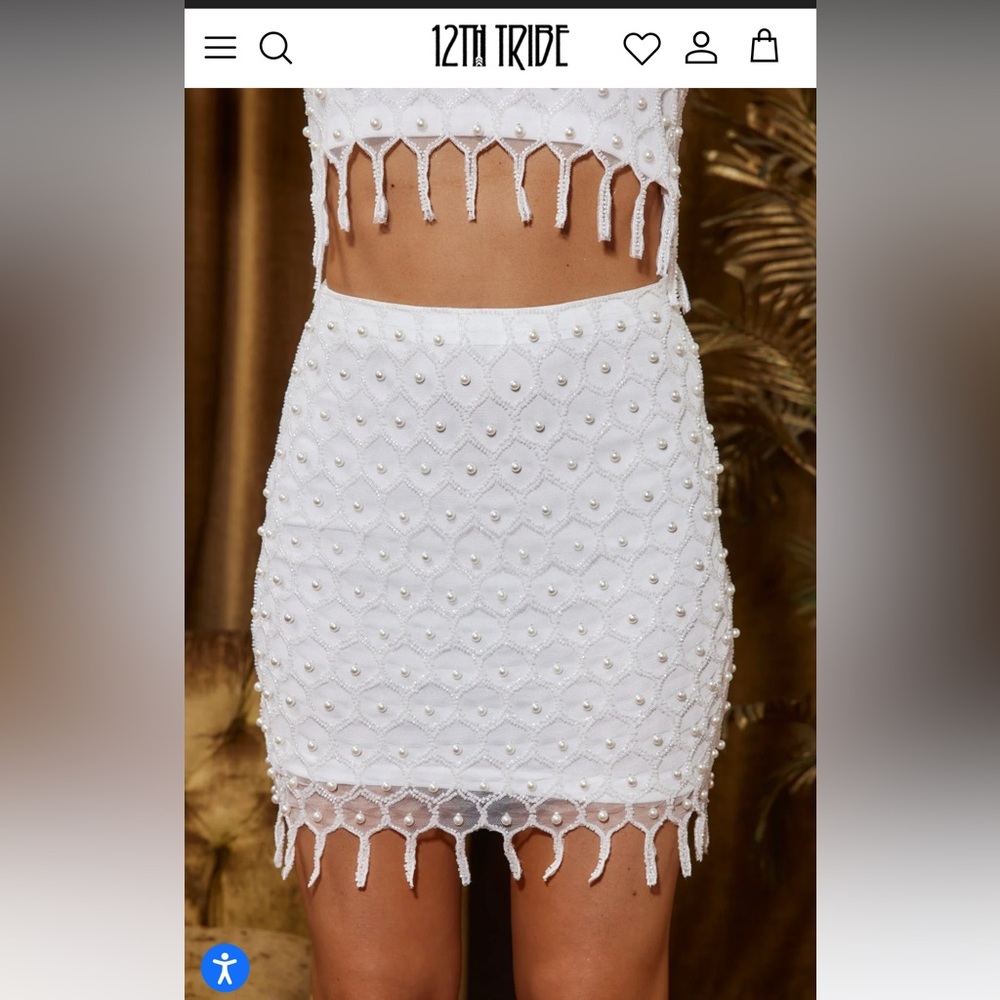 12th Tribe White Beaded Mini Skirt
